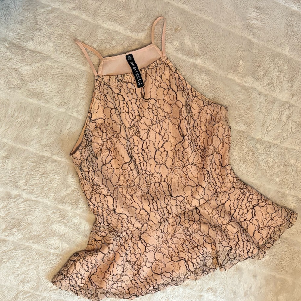 Design Lab Lord & Taylor Lace Chemise in Pink and Black Peplum